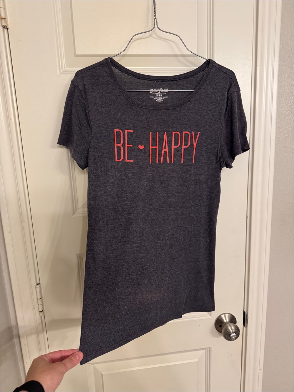 Old Navy Charcoal Short-Sleeve 'BE HAPPY' Graphic Tee with Coral Print